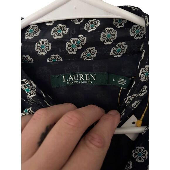 Lauren Ralph Lauren Long Sleeve Polyblend Talsha Tie-Neck Blouse Multicolor Sz L - Picture 6 of 10